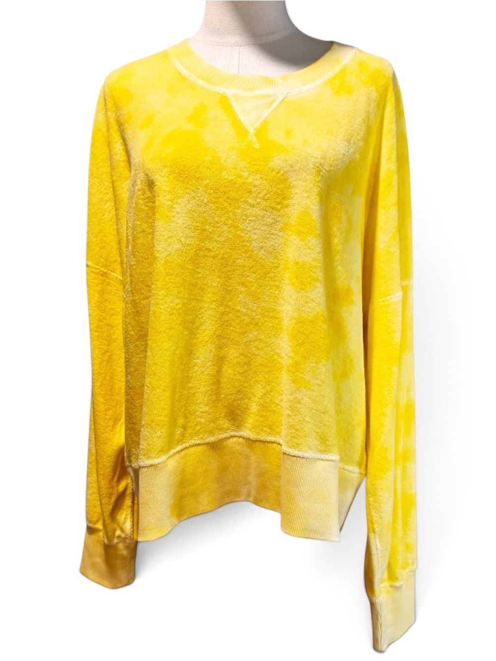 NWT Faherty Reversible 100% Pima Cotton Tie Dye Terry Sweatshirt Sun Yellow SZ:L